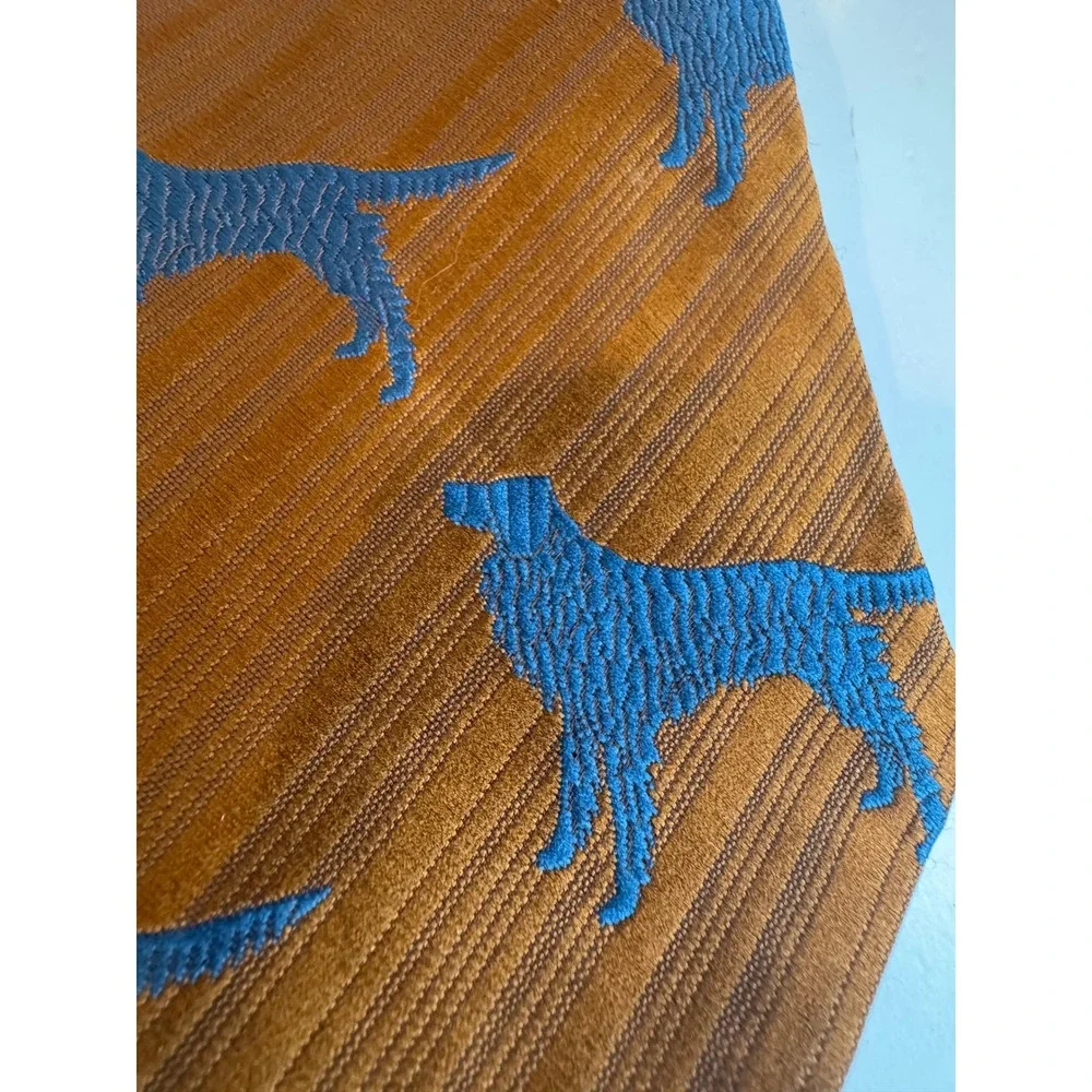 Vintage Pulitzer Tie Amber Blue Setter Dog Wide Novelty‎ Necktie